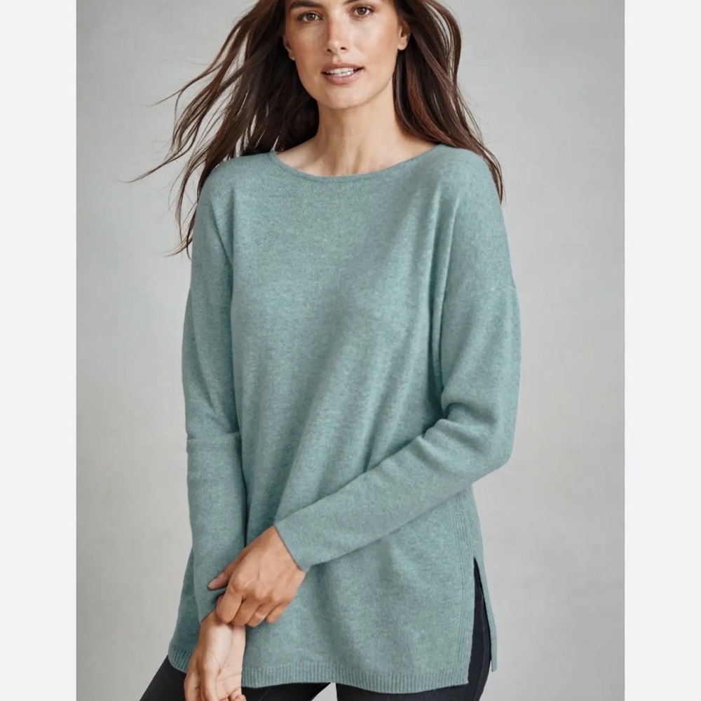 J.Jill Dusty Teal Knit Pullover Sweater Petite Medium PM Side Slit Tunic
